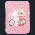 Couverture Pour Bébé Blonde Bicycle Girl - Pink White<br><div class="desc">This design features a cute blonde girl with her pink bicycle. On pink and white cute scallop accent background.</div>