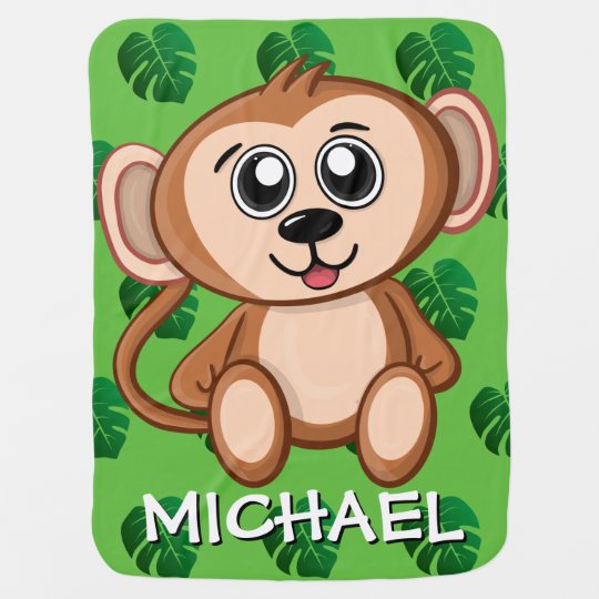 Couverture Pour Bebe Caricature Verte Du Singe Cute Safari Nom De La Ju Zazzle Fr