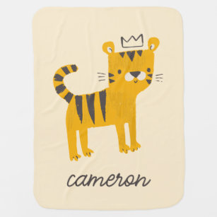 Couverture de tigre de bébé garçon, coeurs de ton gris avec nom