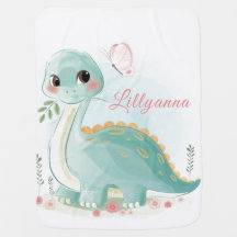 Cute Girl Aquarelle Bébé Couverture de dinosaure 