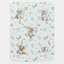 Cute Maltese Chien Baby Blanket Aqua Floral