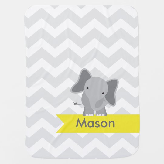 Couverture Pour Bebe Elephant Jaune Gris Personnalise De Chevron Zazzle Fr