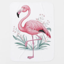 Flamant rose et fleurs