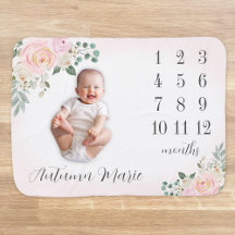 Floral Milestone Rose Floral Baby Blanket