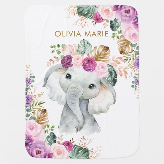 Couverture Pour Bebe Flore Violette De L Elephant De Boho Rustique Trop Zazzle Fr