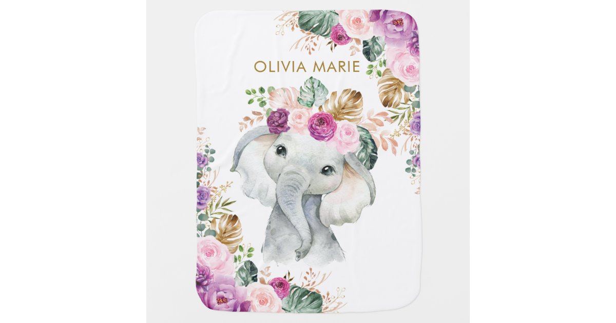 Couverture Pour Bebe Flore Violette De L Elephant De Boho Rustique Trop Zazzle Fr