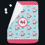 Couverture Pour Bébé Monogram Cute Kids Christmas Winter Penguin<br><div class="desc">Un adorable pingouin de vacances et un motif de flocon de neige décorent cette couverture bébé de Noël. Personnalisez-le avec le monogramme et le nom de votre bébé. Un cadeau amusant pour votre bébé pour Noël. Conçu pour vous par Blackberry Boulevard.</div>