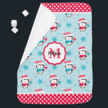 Couverture Pour Bébé Monogram Cute Kids Christmas Winter Penguin<br><div class="desc">Un adorable pingouin de vacances et un motif de flocon de neige décorent cette couverture bébé de Noël. Personnalisez-le avec le monogramme et le nom de votre bébé. Un cadeau amusant pour votre bébé pour Noël. Conçu pour vous par Blackberry Boulevard.</div>