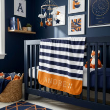 Monogramme Rayures Bleu Marine et Orange | Couleur