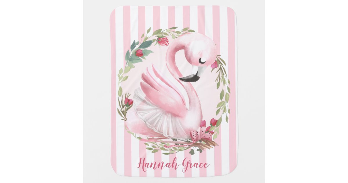 Couverture Pour Bebe Nom Personnalise De Cygne De Rose D Aquarelle Zazzle Fr
