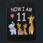 Couverture Pour Bébé Now I, 11 ans old 11th Birthday at the Zoo<br><div class="desc">Joyeux anniversaire. Funny and lovely Kids Birthday design with a cute Elephant,  two ferrets and a girafe celebrating your birthday at the zoo.</div>