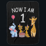 Couverture Pour Bébé Now I le 1er jour du Birthday<br><div class="desc">Joyeux anniversaire. Funny and lovely Kids Birthday design with a cute Elephant,  two ferrets and a girafe celebrating your birthday at the zoo.</div>