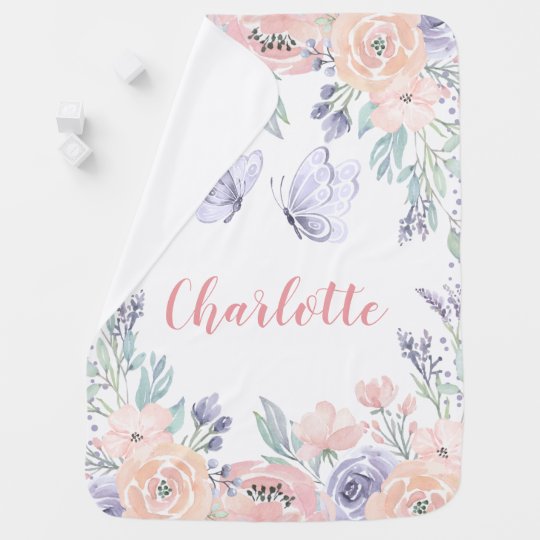 Couverture Pour Bebe Papillon Floral Rose Pourpre Personnalise Fille Zazzle Fr