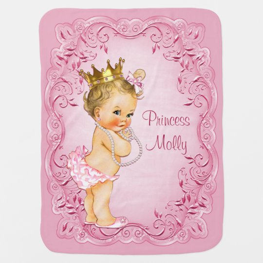 Couverture Pour Bebe Princesse Blonde Personnalisee Pink Leaves Frame Zazzle Fr