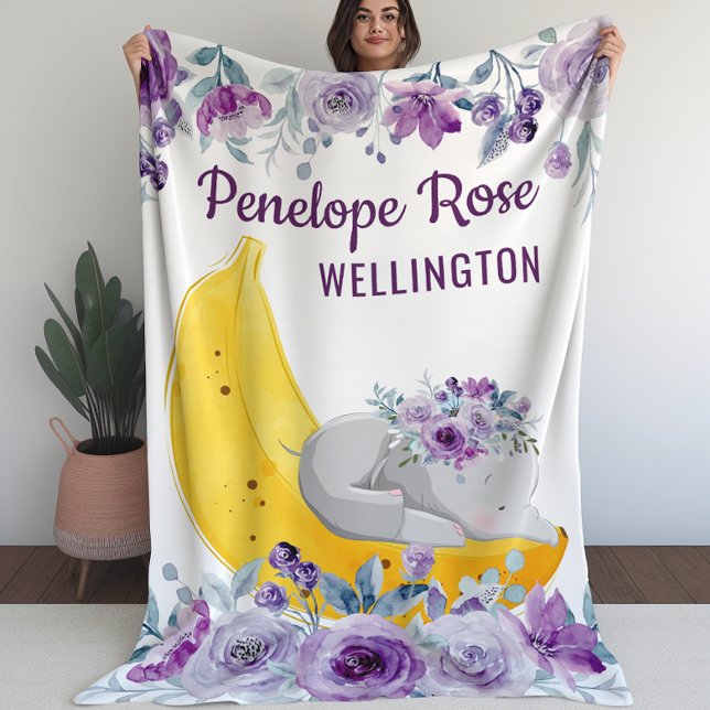 Couverture pour filles Eléphant mignon sur une ban (Blanket for Girls Cute Elephant on a Banana (L))