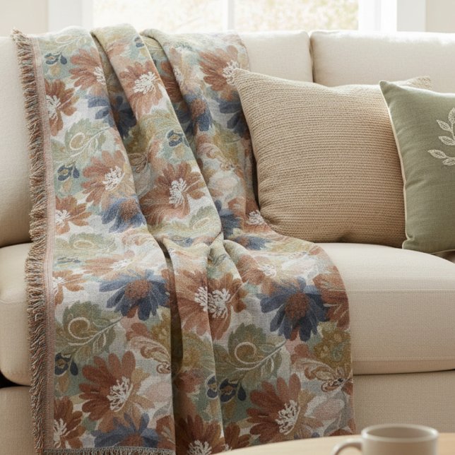 Couverture Prairie Botanique Terreuse Pleine de Mindfulness (Floral throw blanket)