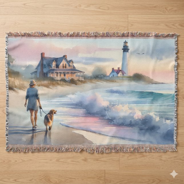 Couverture Promenade côtière jusqu'au phare au coucher du sol (Coastal Walk to Lighthouse at Sunset Throw Blanket)