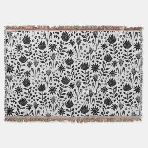 Couverture Protea Floral Block Imprimer Millefleur noir blanc