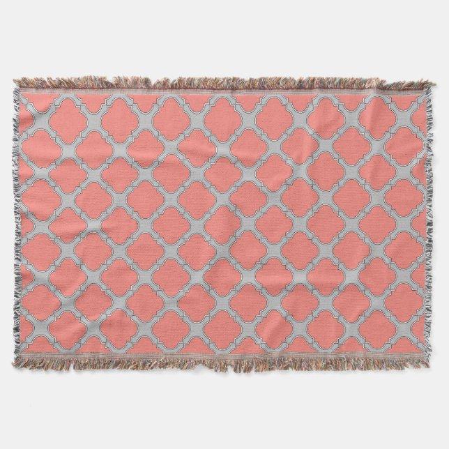 Couverture Quatrefoil corail et gris (Devant)