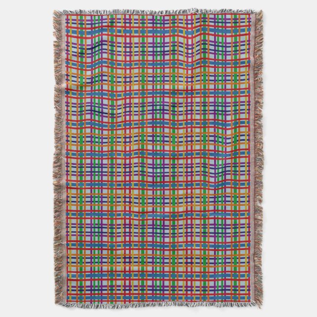 Couverture Rayure Carreaux Plaid Rustique Arc-en-ciel Gris Bl (devant Vertical)