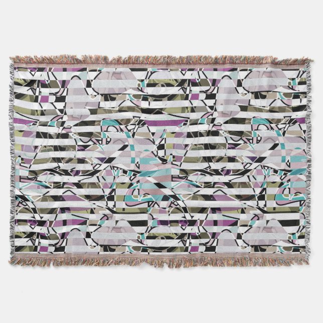 Couverture rayures motif rayées Abstraites beige turquoise p (Devant)