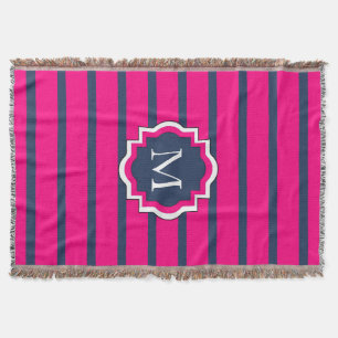 COUVERTURE RAYURES ROSES CHICS #2 DE THROW_435 NAVY/HOT