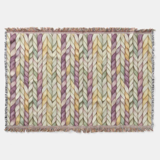 Couverture Rayures Tissées Violet Jaune Crème Vert (Devant)