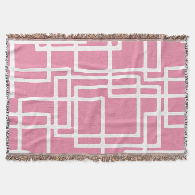 Couverture Rectangles Blancs Rétro Modernes Sur Rose Féminin (Devant)