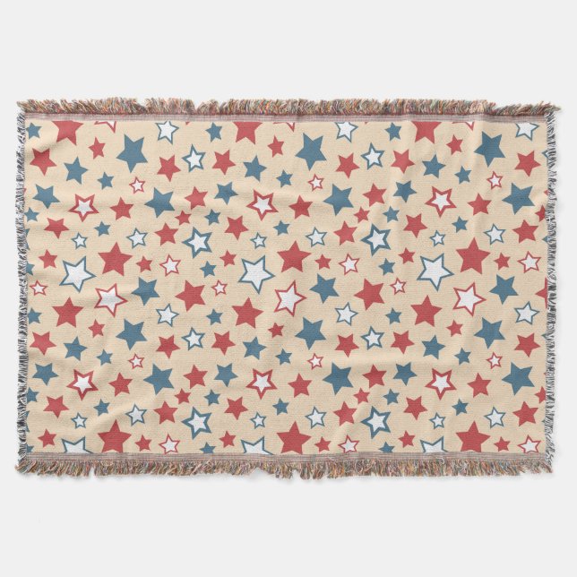 Couverture Red and Blue Stars, 4th of July, Beige Background (Devant)