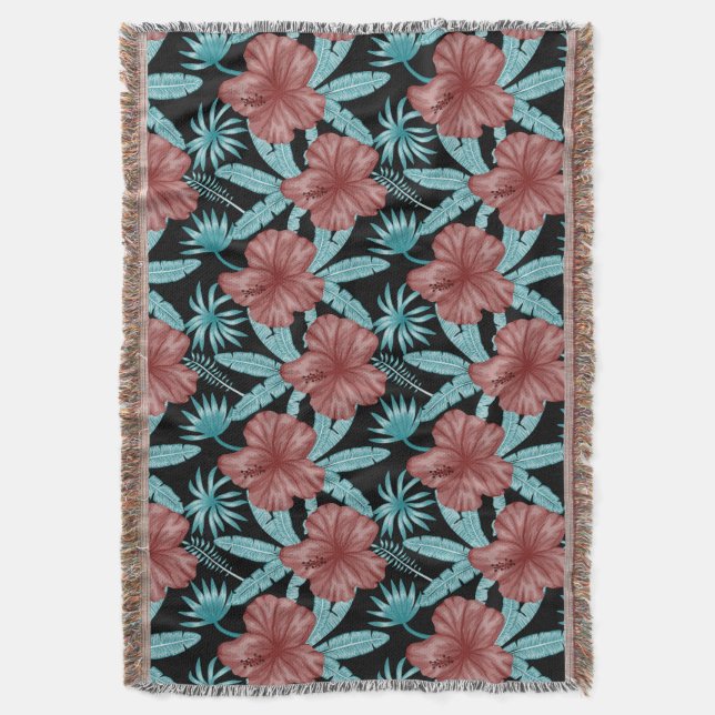 Couverture Red flowers tropical seamless pattern &blue leaves (devant Vertical)