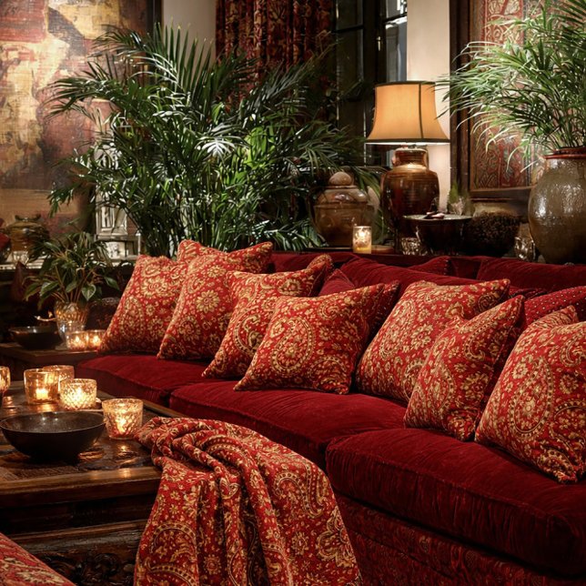 Couverture Red & Gold Paisley Toss Throw - Interior Decor (Red & Gold Paisley pattern toss pillows and toss throw. )