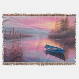 Couverture Réflexion du ciel rose de bateau bleu rustique