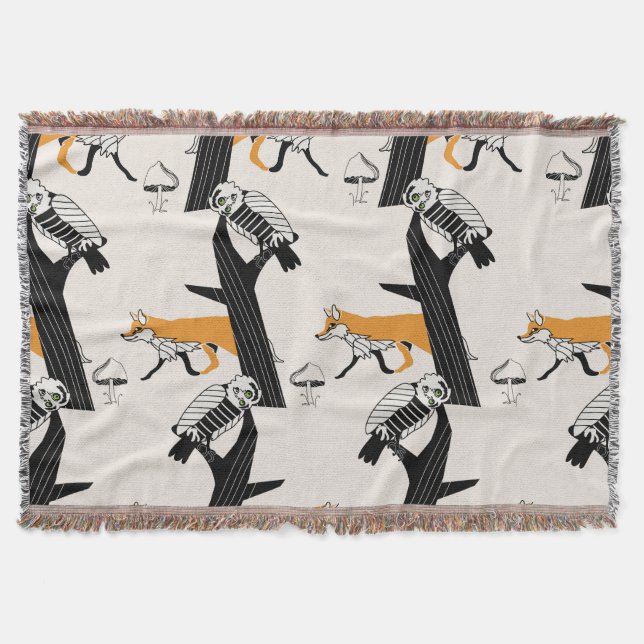 Couverture Renard, hibou, arbre, vintage sans soudure. (Devant)