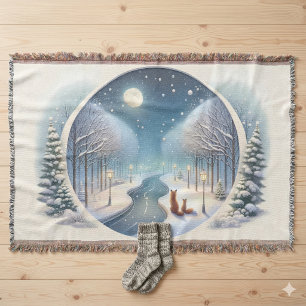 Couverture Renards d'hiver au clair de lune par la rivière en
