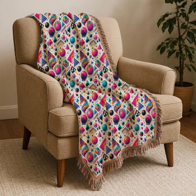 Couverture Retro 90s Memphis Geometric Neon Bold Throw Blanke (Retro 90s Memphis Geometric Neon Bold Throw Blanket)