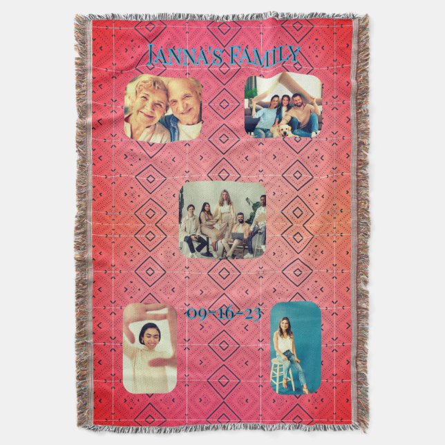 Couverture Retro Family Photo Red Diamond Pattern  (devant Vertical)
