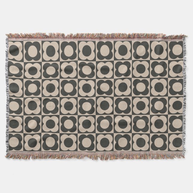 Couverture Retro modern -Flower Checkerboard - neutral taupe  (Devant)