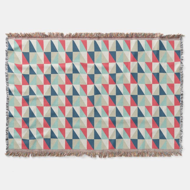 Couverture Rétro motif rouge et bleu géométrique de triangles (Devant)
