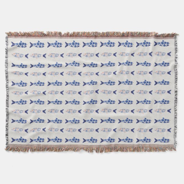 Couverture Rideau de douche motif poisson bleu style côtier (Devant)