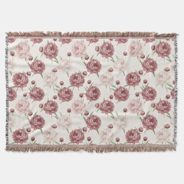 Couverture Romantic Blush & Burgundy Peony Floral Pattern (Devant)