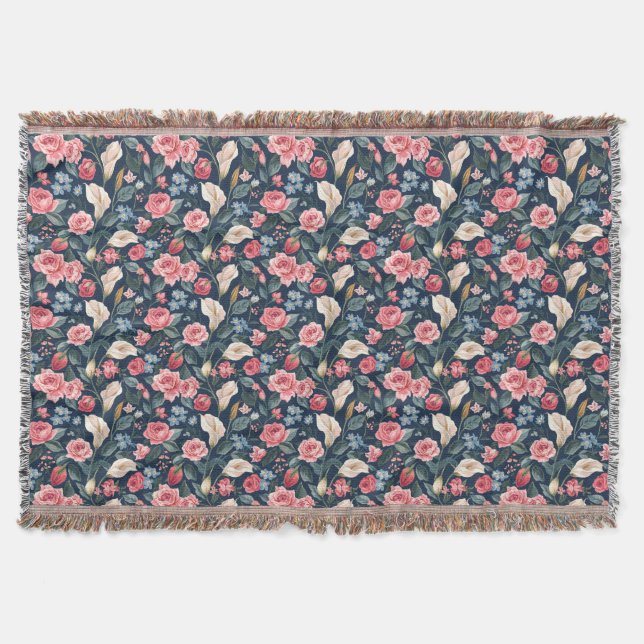 Couverture Romantic Navy Blue Floral Garden Pattern (Devant)