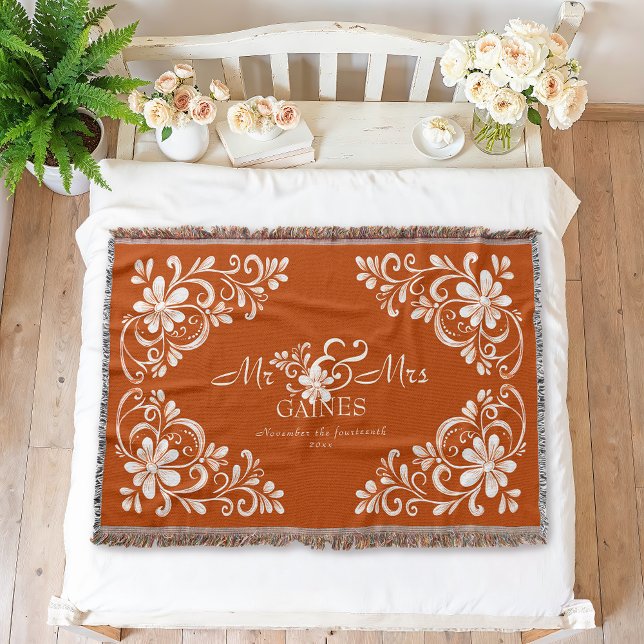 Couverture Romantique Shabby Chic Burnt Orange M & Mme Floral (Créateur téléchargé)
