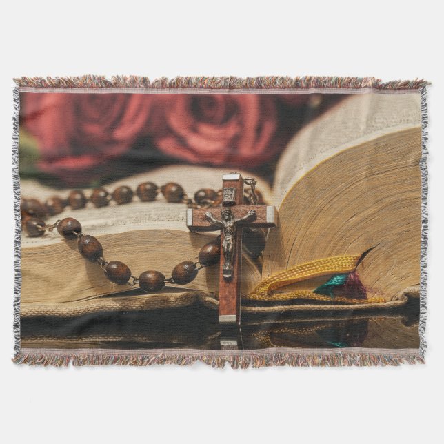 Couverture Rosaire en bois avec Jésus sur Croix (Devant)