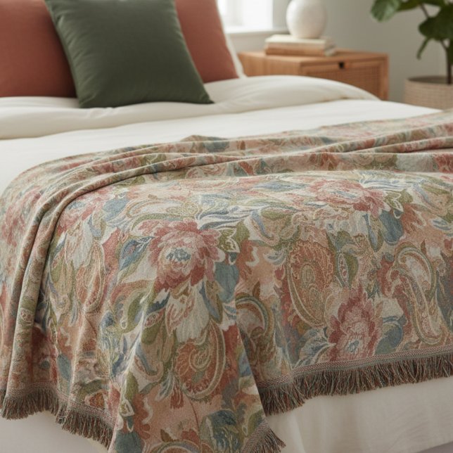 Couverture Rose Ancienne Paisley Prairie Botanique (Floral throw blanket)