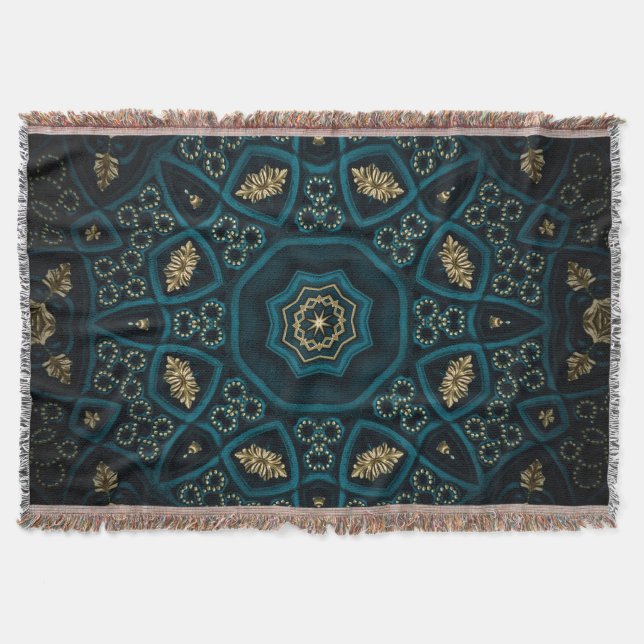 Couverture Rose Boho Gold Vert Mandala (Devant)