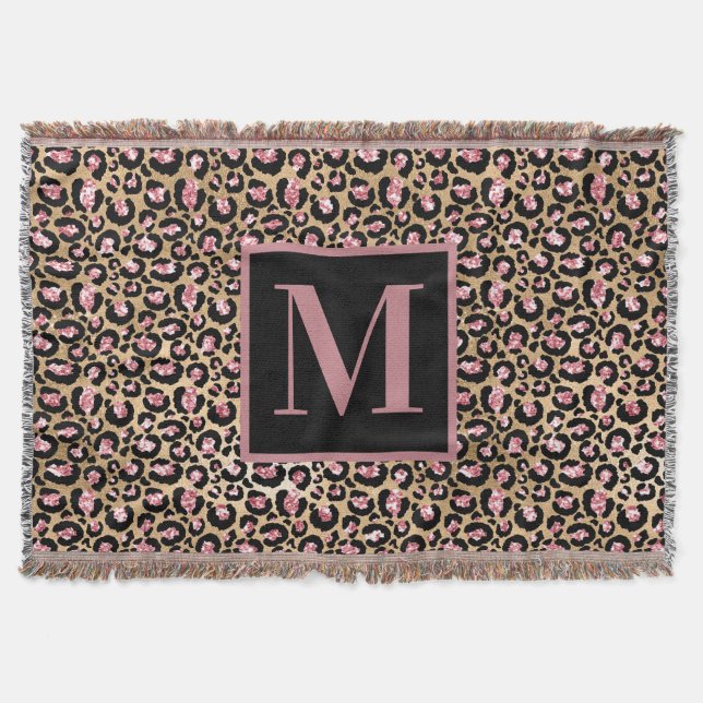 Couverture Rose Gold Noir Monogramme Initial Chita/Léopard (Devant)