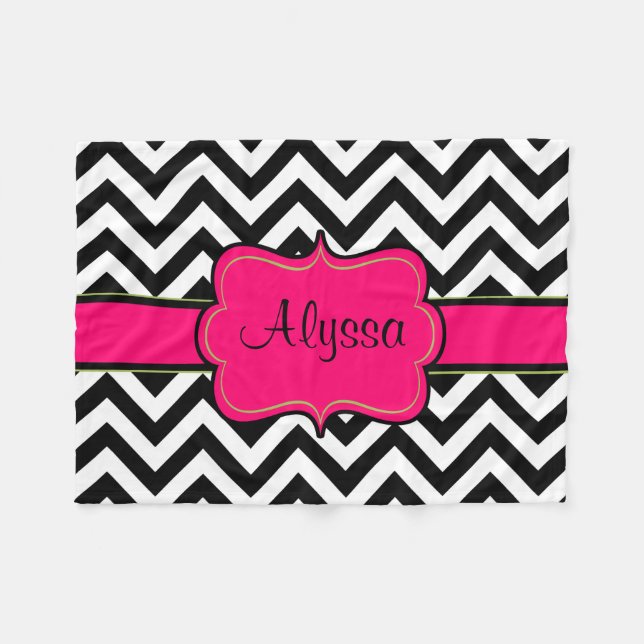 Couverture rose noire de monogramme de Chevron (Devant (Horizontal))