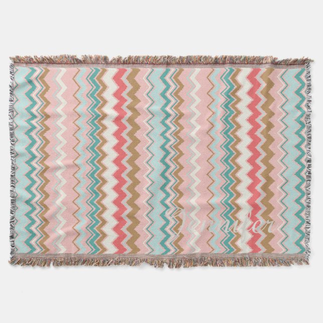 Couverture Rose pastel chic personnalisé Chevron Monogram (Devant)