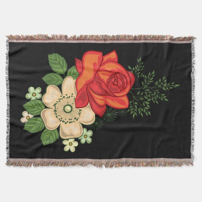 Couverture Rose rouge et marguerites sur fond noir (Devant)