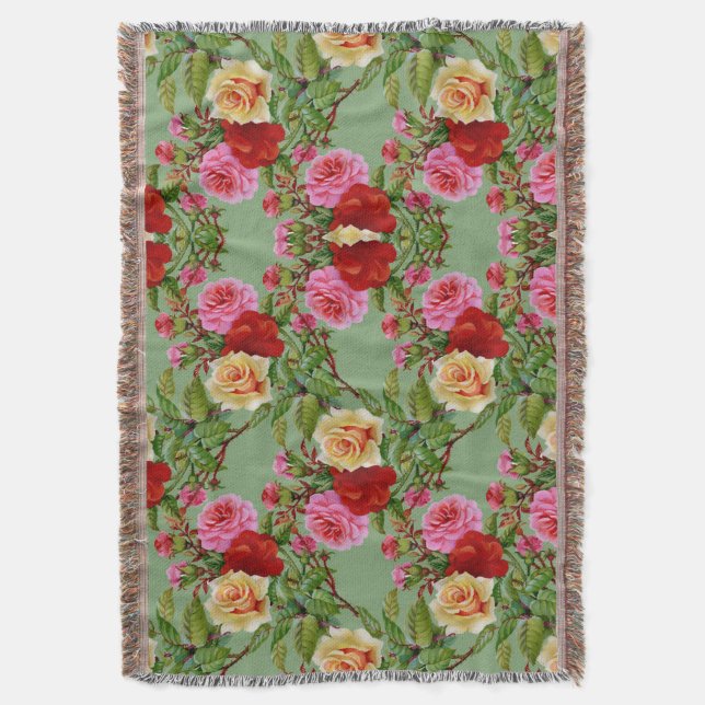 Couverture Roses et feuillage rose rouge Motif (devant Vertical)